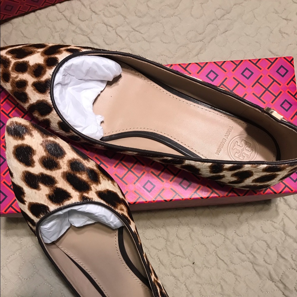 Tory Burch calf hair leopard print flats
